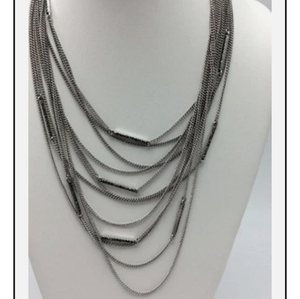 Lucky Brand Multi Layer Bar Necklace in Silver Tone